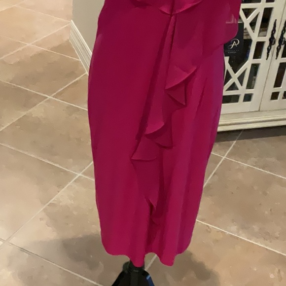 Adrianna Papell jersey and chiffon sheath dress, ruffle, ruched back, 14, NWT - Picture 3 of 7